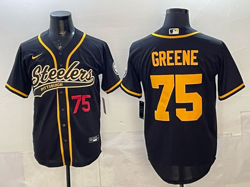Men 2026 Pittsburgh Steelers #75 Greene Black Joint Name Nike Limited NFL Jersey style 02